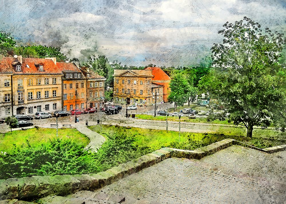 Warsaw City Watercolor Art Poland (8) art print by Justyna Jaszke for $57.95 CAD