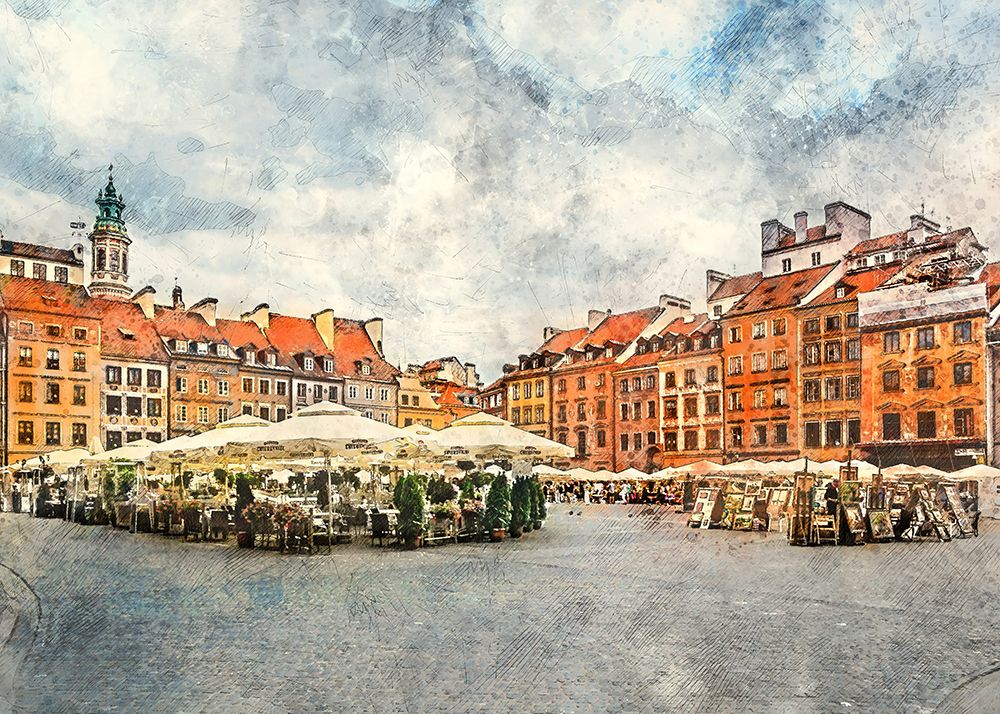 Warsaw City Watercolor Art Poland (26) art print by Justyna Jaszke for $57.95 CAD