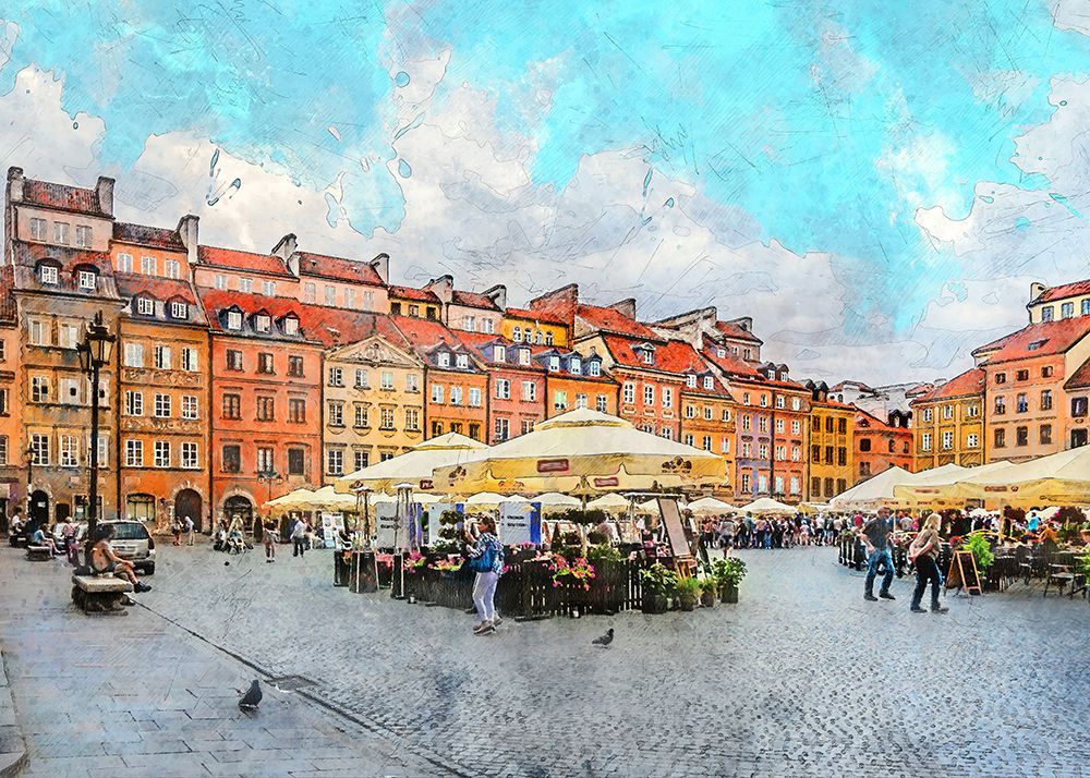 Warsaw City Watercolor Art Poland (29) art print by Justyna Jaszke for $57.95 CAD
