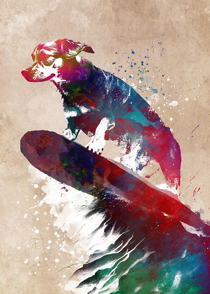 Sport Surfing Dog Art (2) art print by Justyna Jaszke for $57.95 CAD
