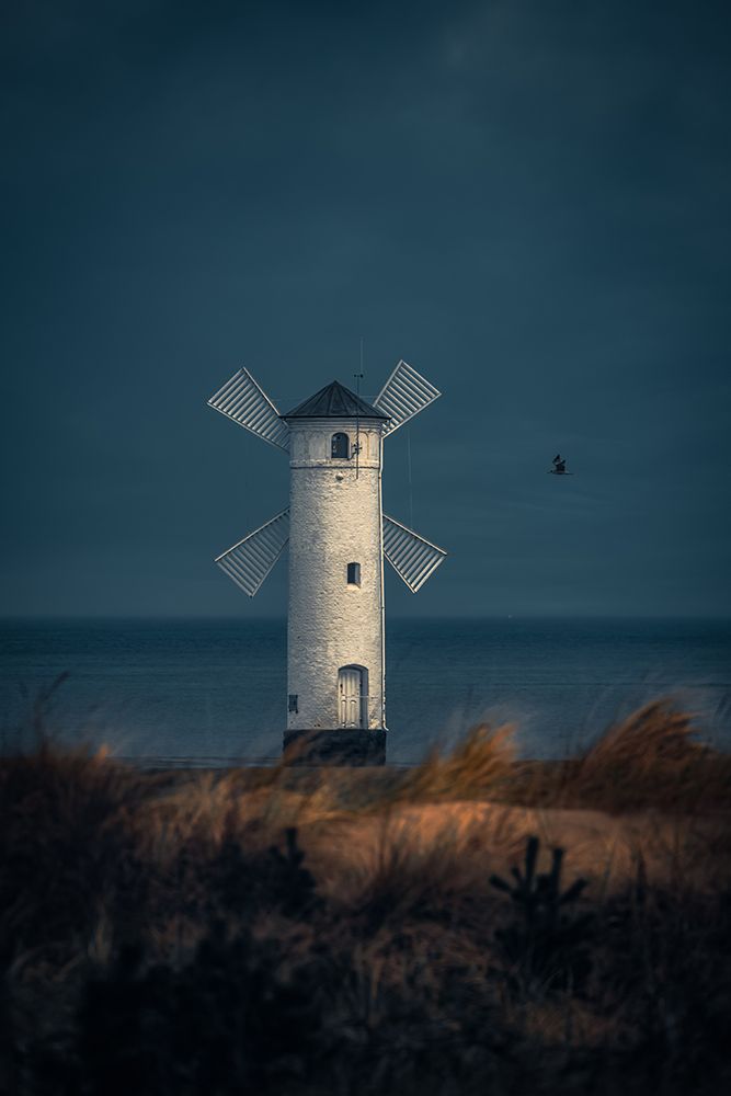 White Windmill Seascape art print by Ida Tittelova for $57.95 CAD