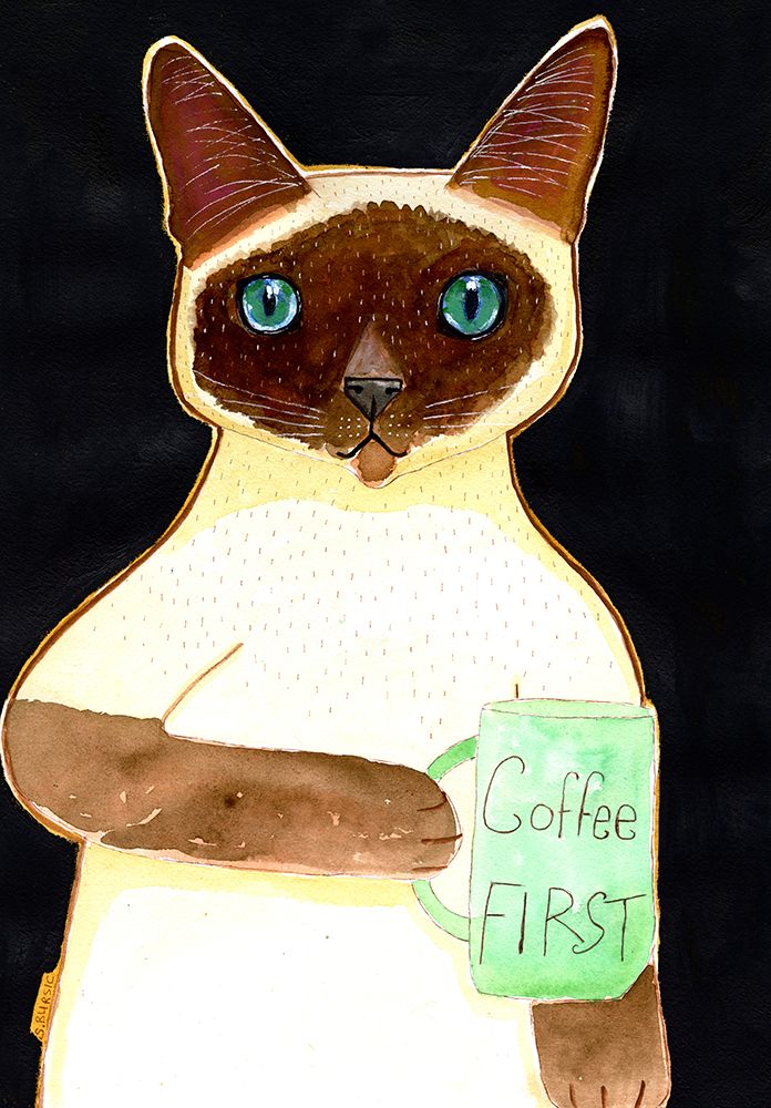 coffee cat 2 Siamese art print by Sharyn Bursic for $57.95 CAD