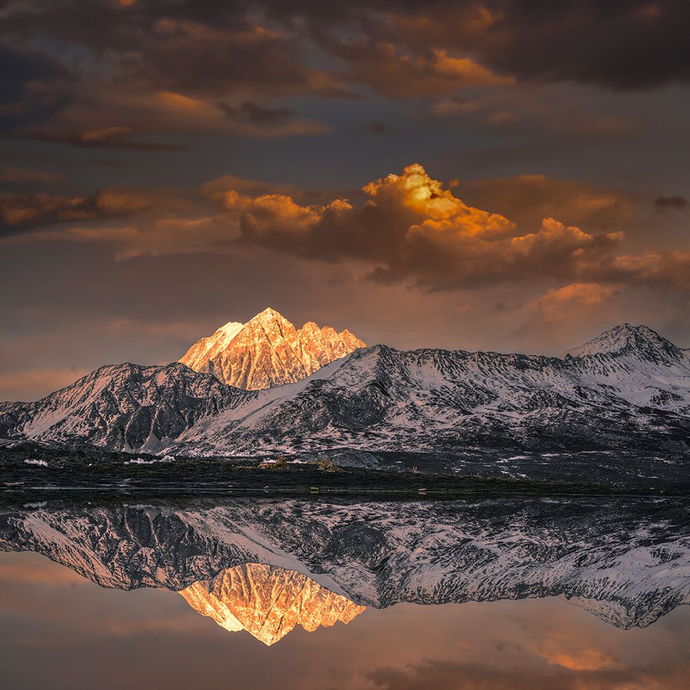 Golden Peaks Reflection art print by Cai Ning for $57.95 CAD