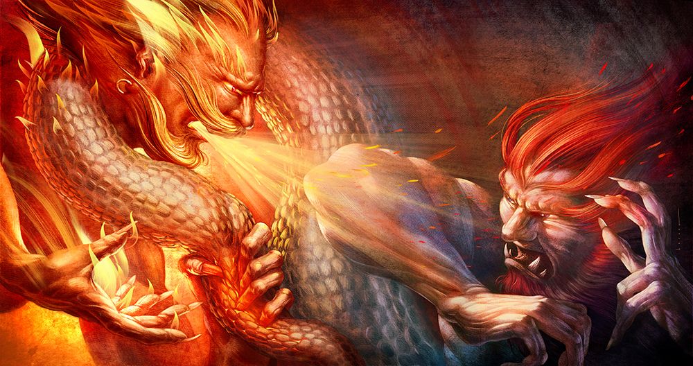 Myth Battle Gong Gong Zhu Rong art print by Juan Hernaz for $57.95 CAD