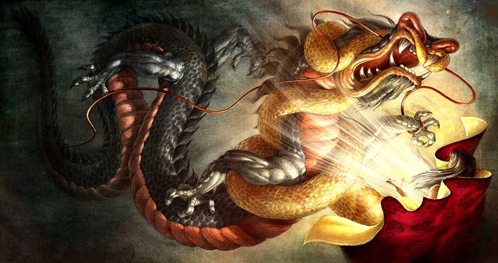 Myth Nuwa and the Black Dragon art print by Juan Hernaz for $57.95 CAD