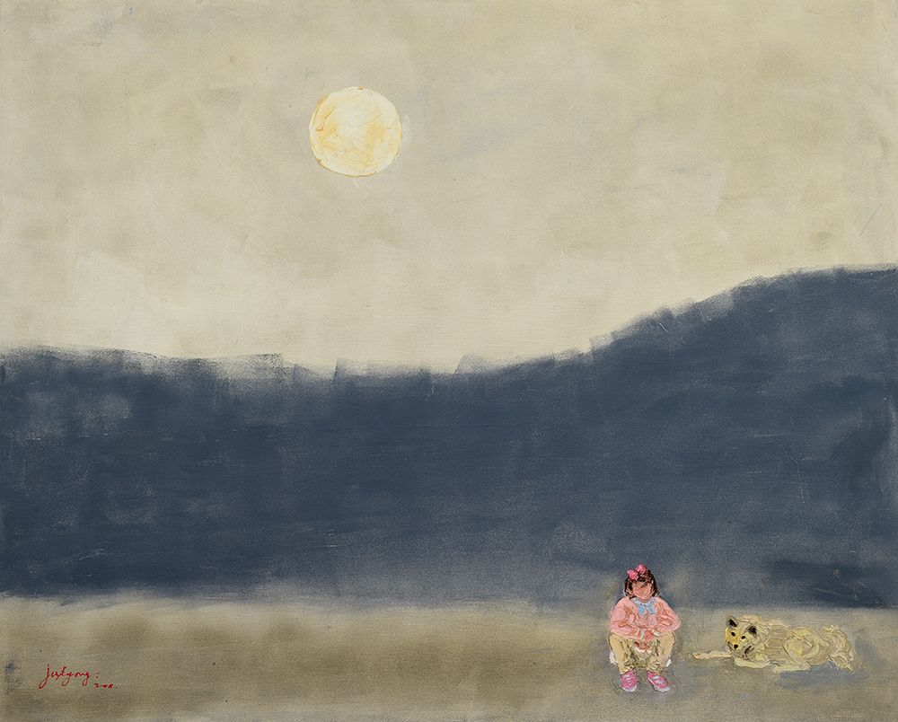 Girl and Dog Under Moonlight art print by Jukyong Park for $57.95 CAD