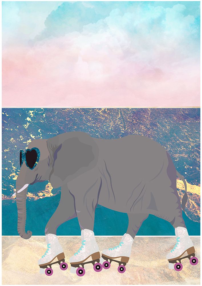 Elephant Rollerskating On holiday art print by Sarah Manovski for $57.95 CAD