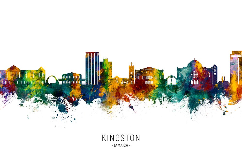 Kingston Jamaica Skyline art print by Michael Tompsett for $57.95 CAD