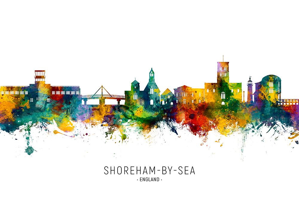 Shoreham-by-Sea England Skyline art print by Michael Tompsett for $57.95 CAD