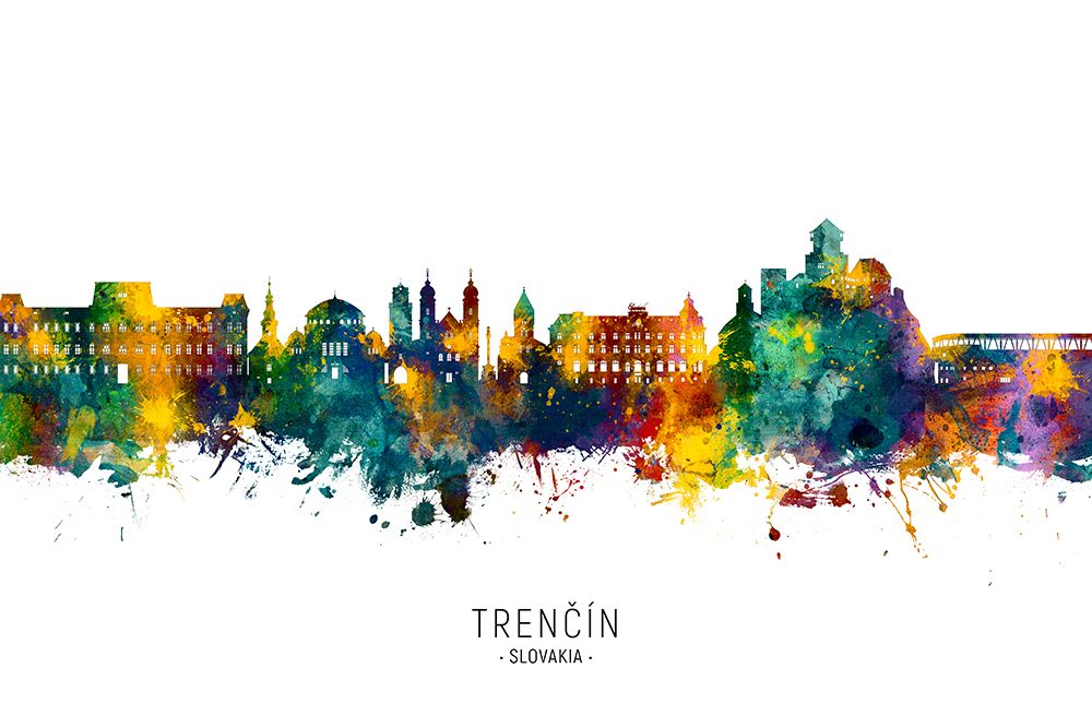 TrenA┬ìAsn Slovakia Skyline art print by Michael Tompsett for $57.95 CAD