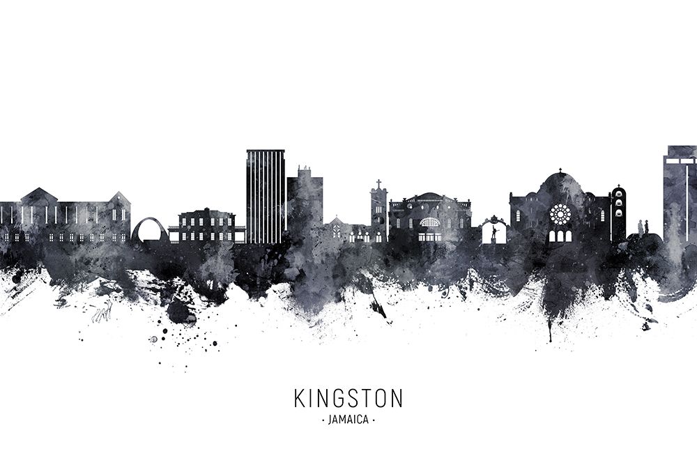Kingston Jamaica Skyline art print by Michael Tompsett for $57.95 CAD