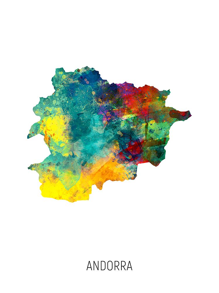 Andorra Watercolor Map art print by Michael Tompsett for $57.95 CAD