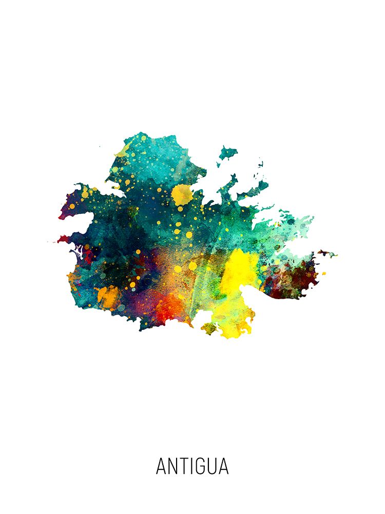 Antigua Watercolor Map art print by Michael Tompsett for $57.95 CAD