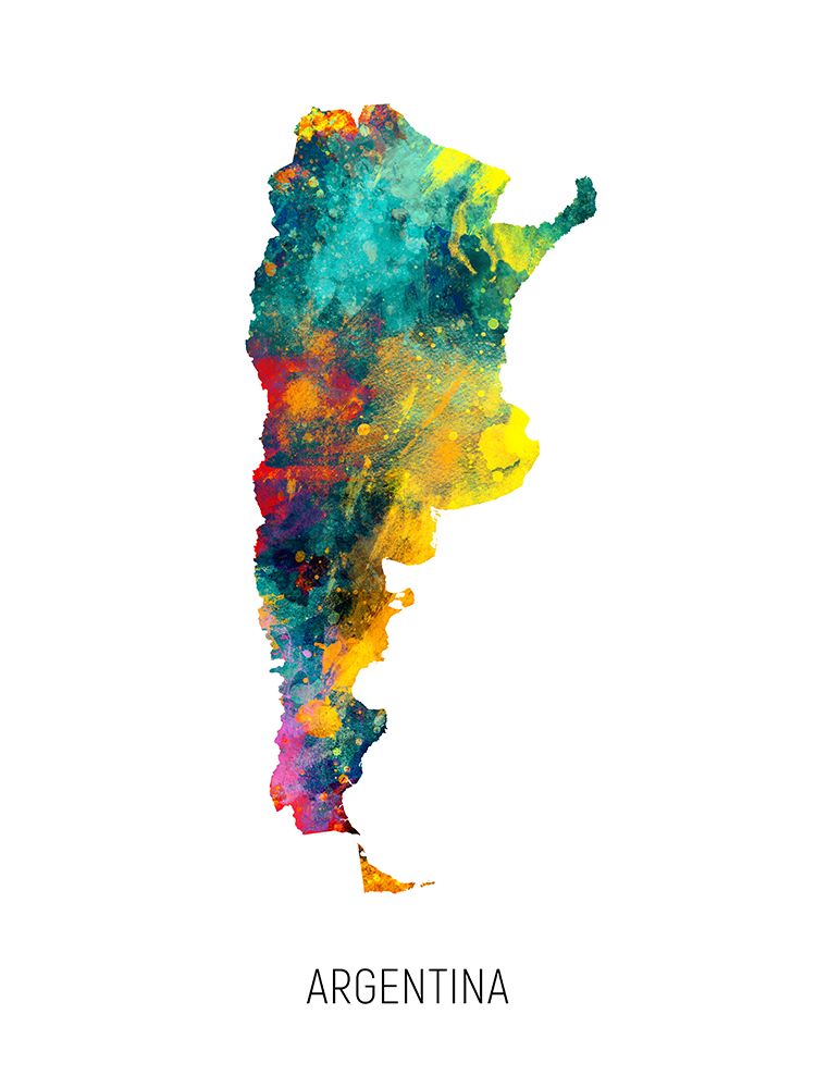 Argentina Watercolor Map art print by Michael Tompsett for $57.95 CAD