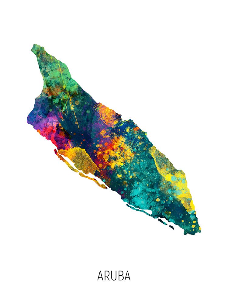 Aruba Watercolor Map art print by Michael Tompsett for $57.95 CAD