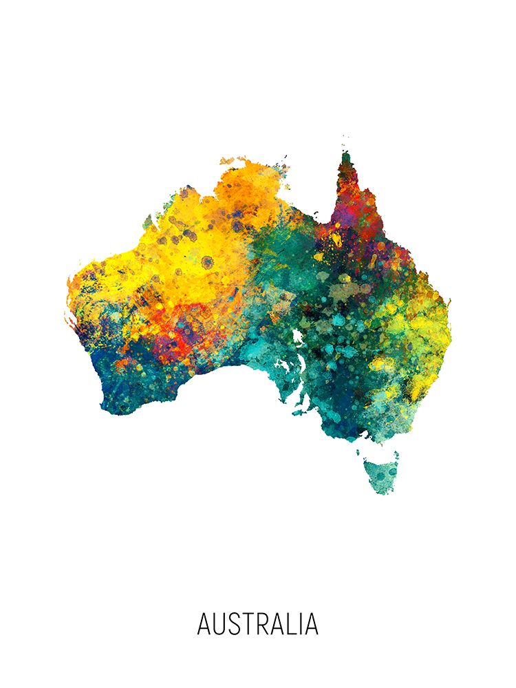 Australia Watercolor Map art print by Michael Tompsett for $57.95 CAD