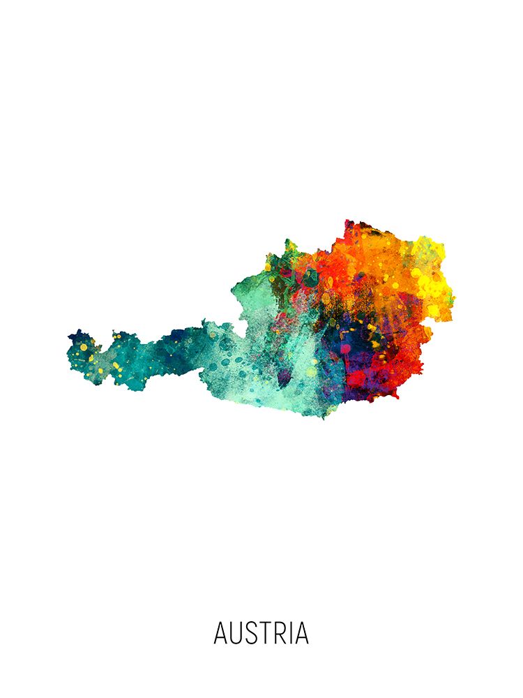Austria Watercolor Map art print by Michael Tompsett for $57.95 CAD