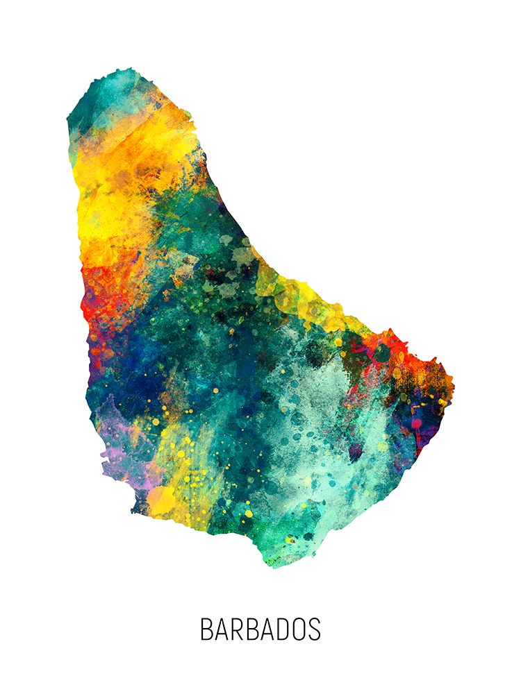 Barbados Watercolor Map art print by Michael Tompsett for $57.95 CAD