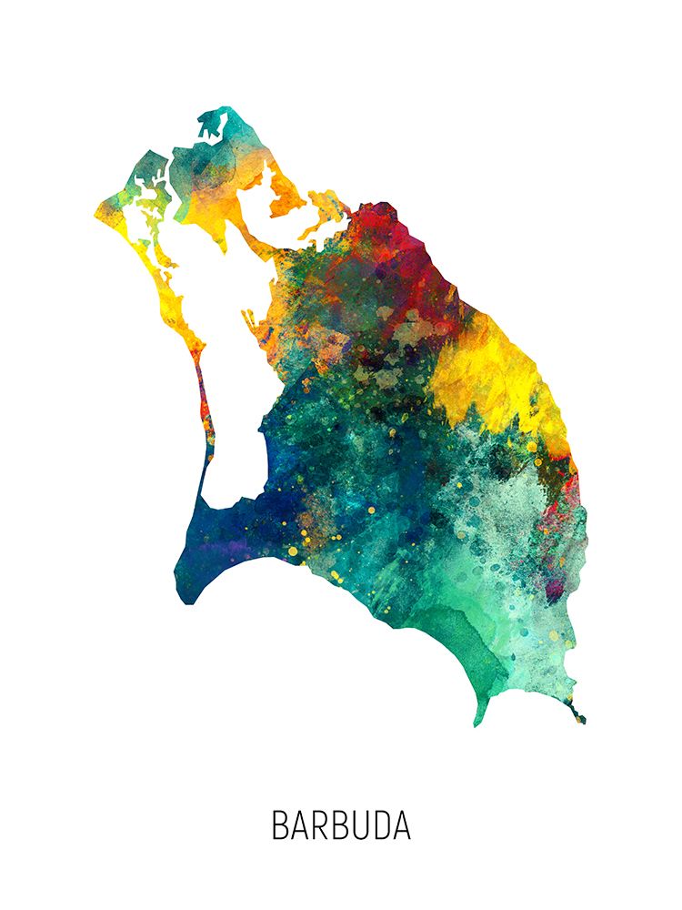 Barbuda Watercolor Map art print by Michael Tompsett for $57.95 CAD