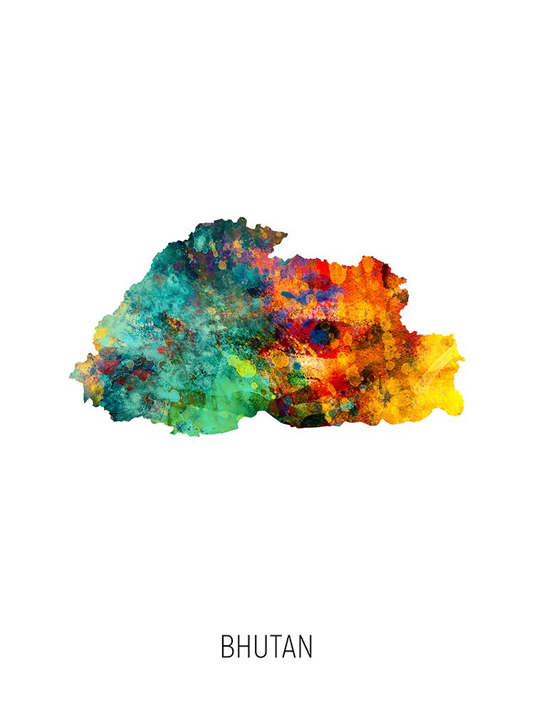 Bhutan Watercolor Map art print by Michael Tompsett for $57.95 CAD