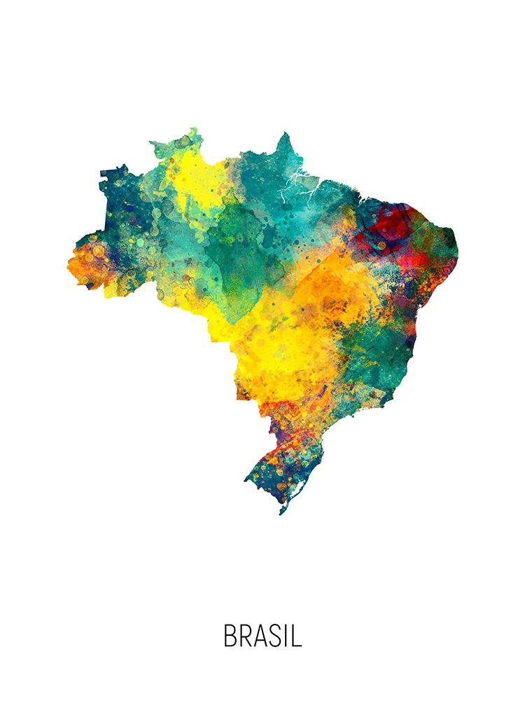Brasil Watercolor Map art print by Michael Tompsett for $57.95 CAD