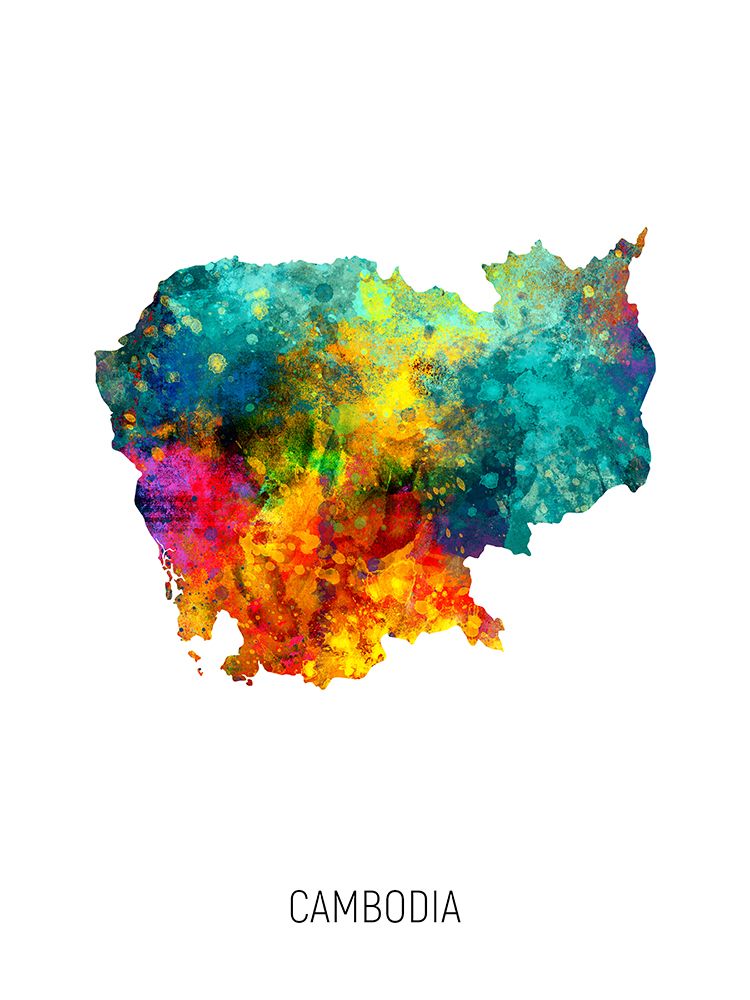 Cambodia Watercolor Map art print by Michael Tompsett for $57.95 CAD