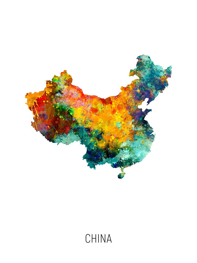 China Watercolor Map art print by Michael Tompsett for $57.95 CAD