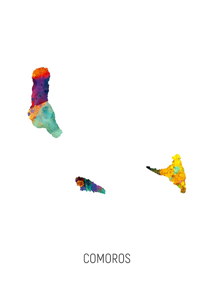 Comoros Watercolor Map art print by Michael Tompsett for $57.95 CAD