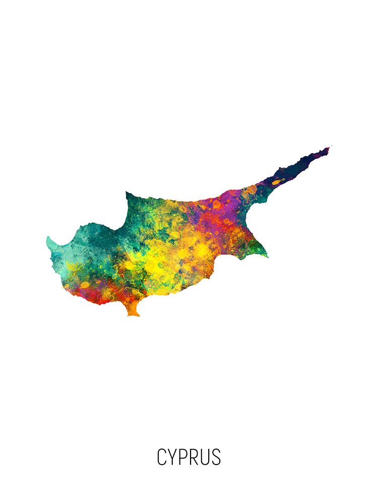 Cyprus Watercolor Map art print by Michael Tompsett for $57.95 CAD