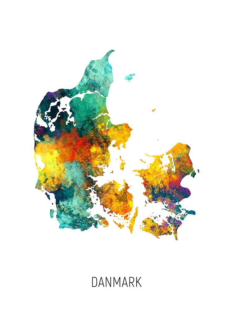 Danmark Watercolor Map art print by Michael Tompsett for $57.95 CAD