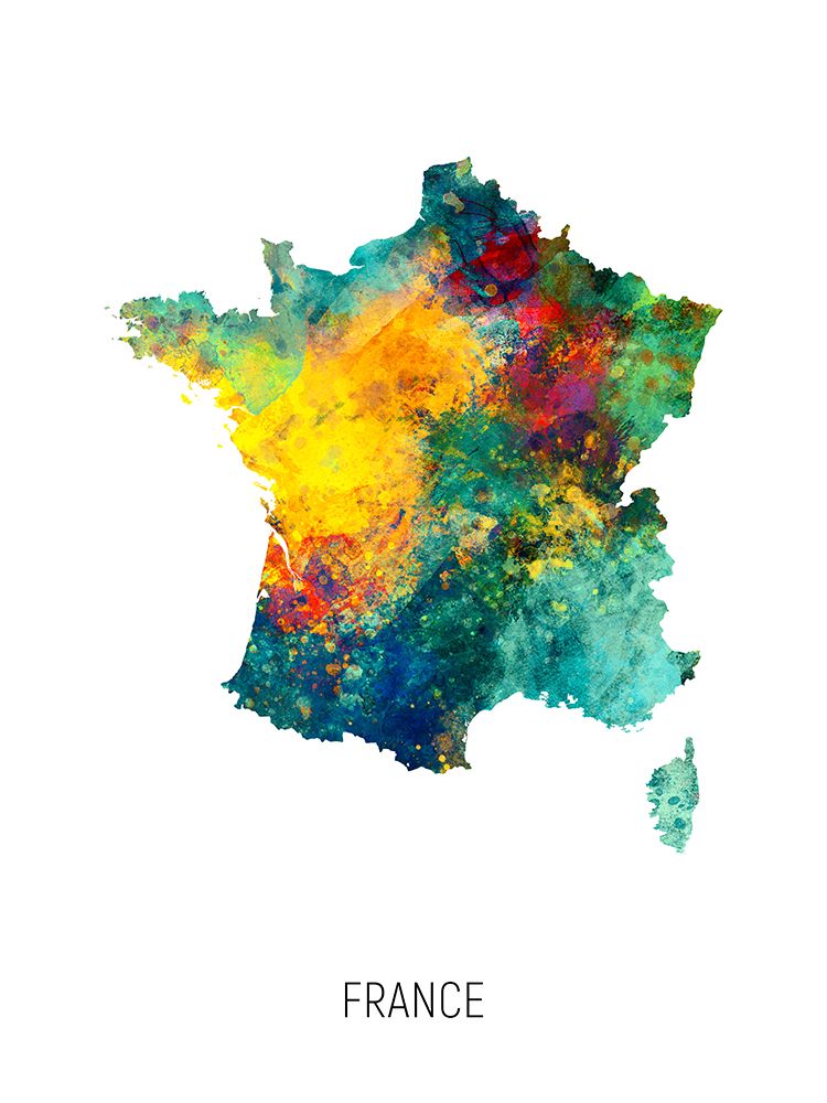 France Watercolor Map art print by Michael Tompsett for $57.95 CAD