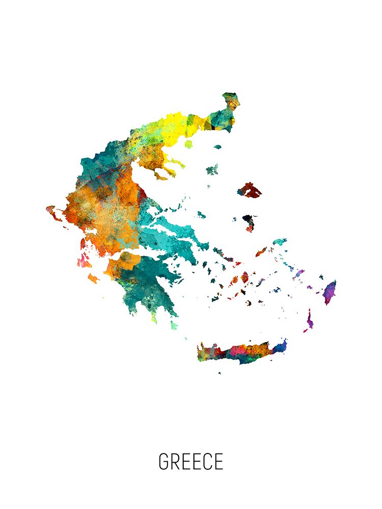 Greece Watercolor Map art print by Michael Tompsett for $57.95 CAD