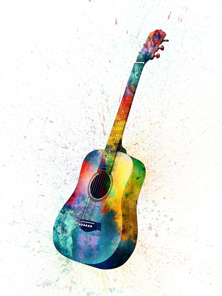 Acoustic Guitar Abstract Watercolor art print by Michael Tompsett for $57.95 CAD