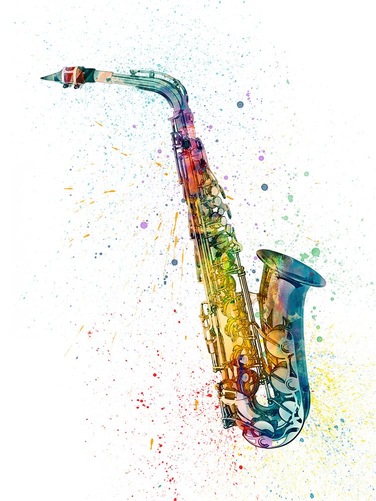 Saxophone Abstract Watercolor art print by Michael Tompsett for $57.95 CAD