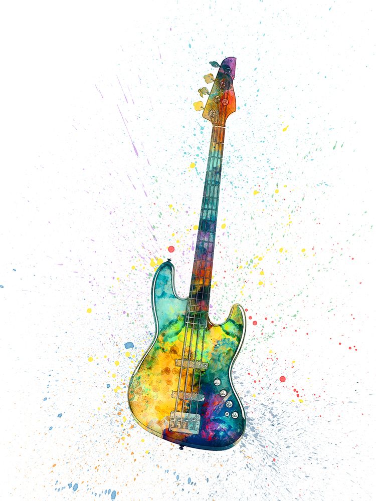 Electric Bass Guitar Abstract Watercolor art print by Michael Tompsett for $57.95 CAD