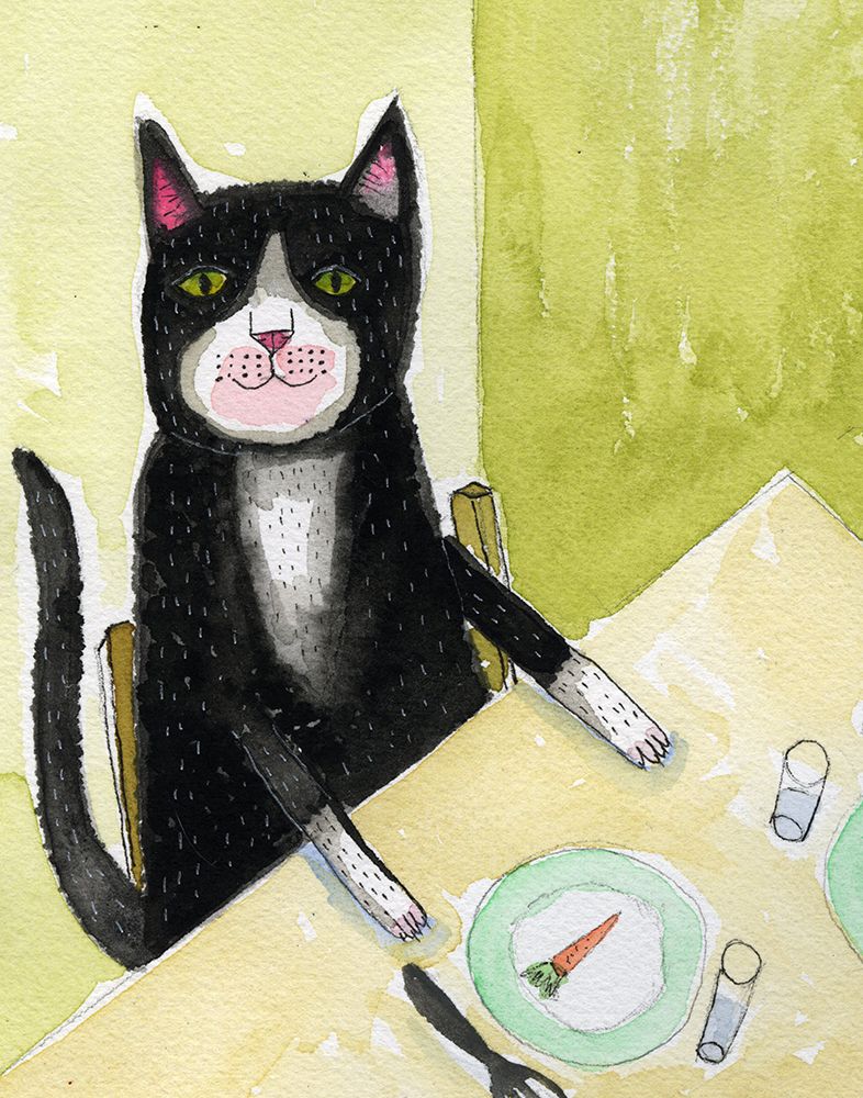 Cat having dinner art print by Sharyn Bursic for $57.95 CAD
