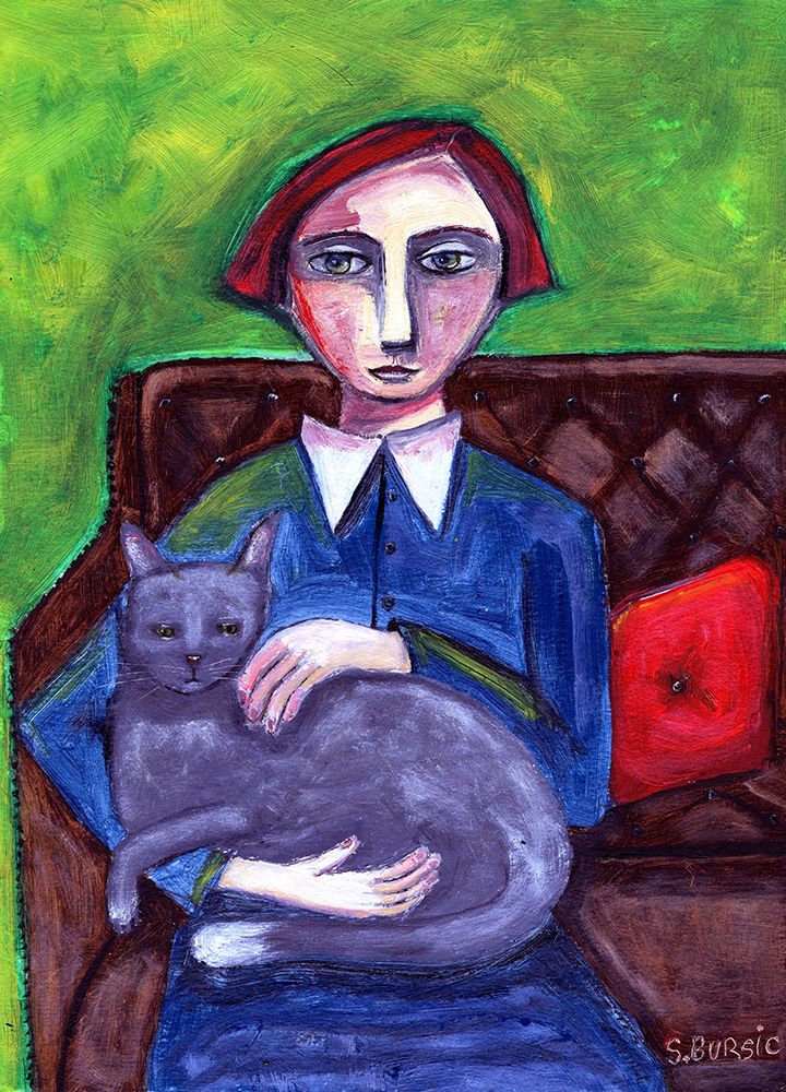 Lady on Couch with cat art print by Sharyn Bursic for $57.95 CAD