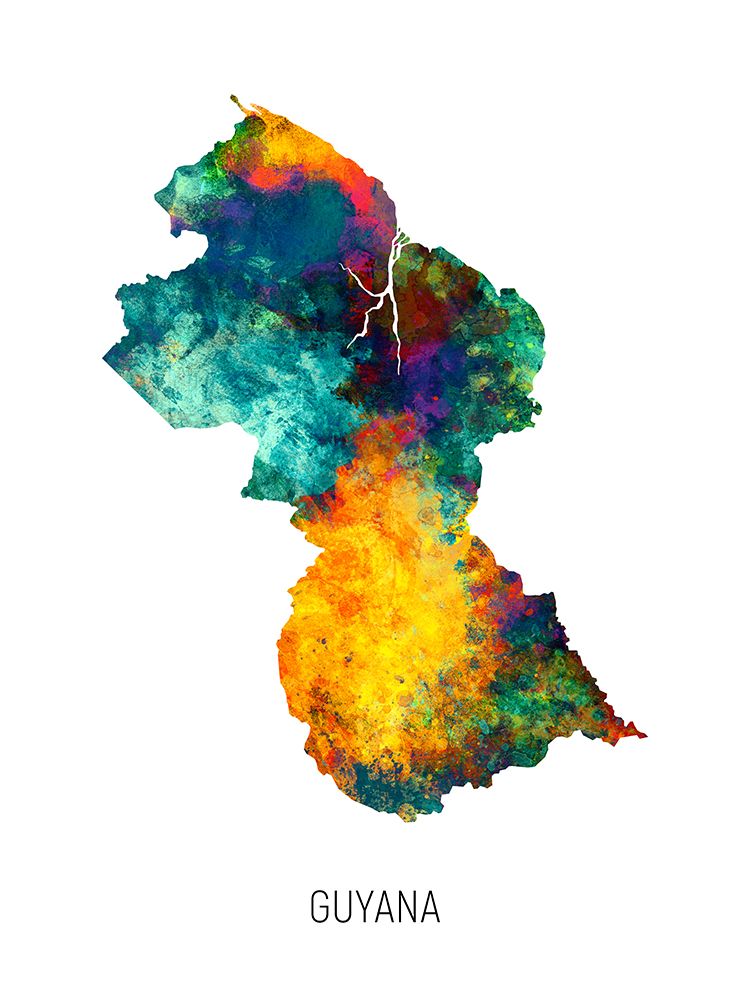 Guyana Watercolor Map art print by Michael Tompsett for $57.95 CAD
