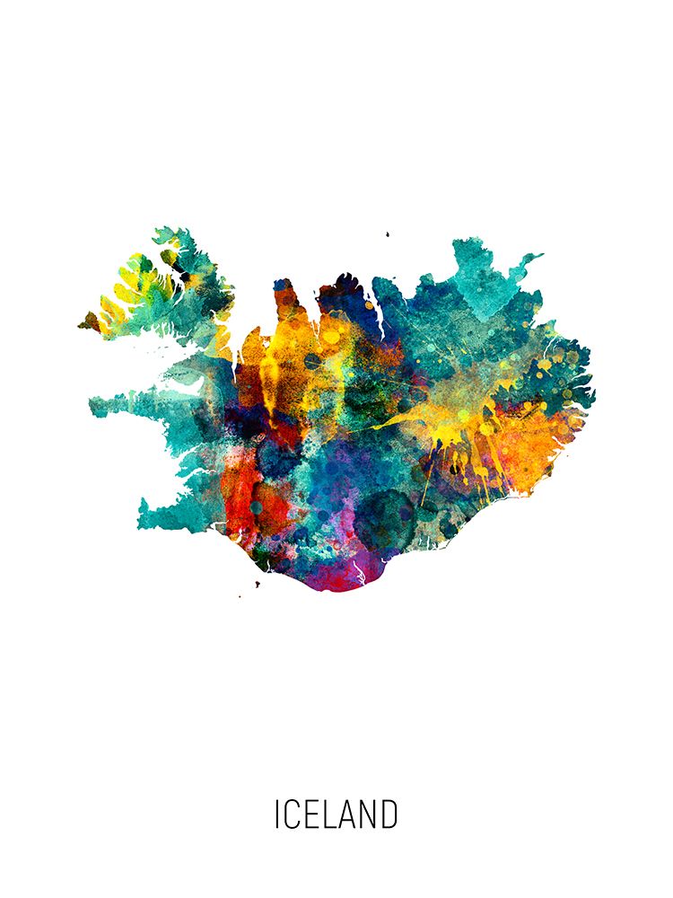 Iceland Watercolor Map art print by Michael Tompsett for $57.95 CAD
