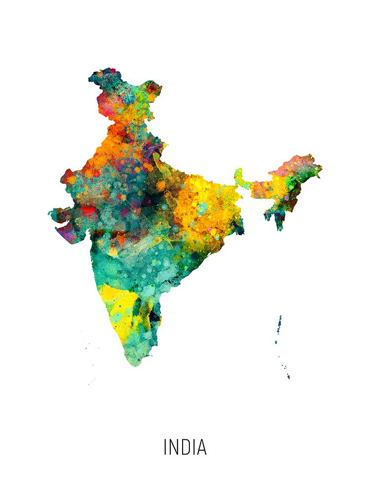 India Watercolor Map art print by Michael Tompsett for $57.95 CAD