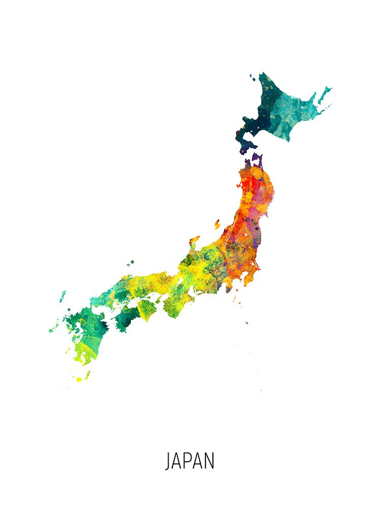 Japan Watercolor Map art print by Michael Tompsett for $57.95 CAD