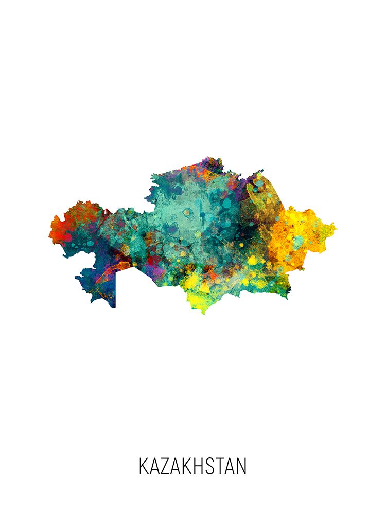 Kazakhstan Watercolor Map art print by Michael Tompsett for $57.95 CAD