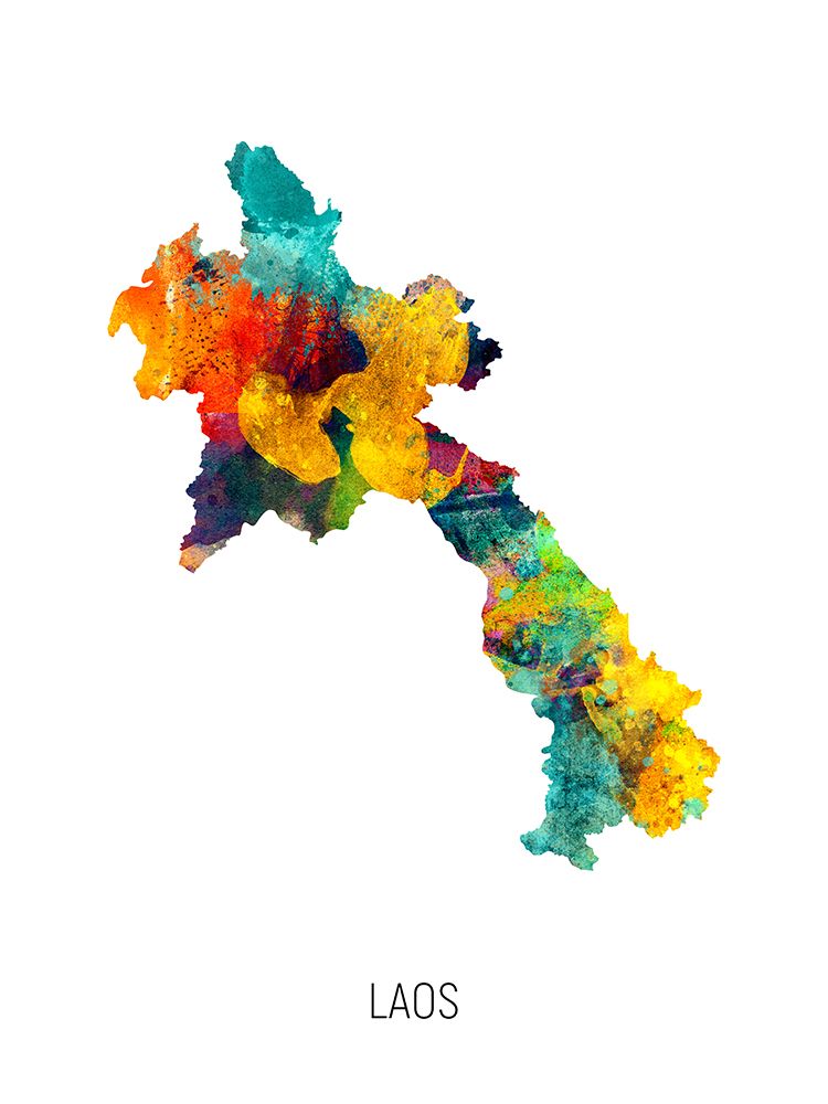 Laos Watercolor Map art print by Michael Tompsett for $57.95 CAD