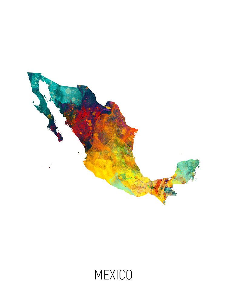 Mexico Watercolor Map art print by Michael Tompsett for $57.95 CAD
