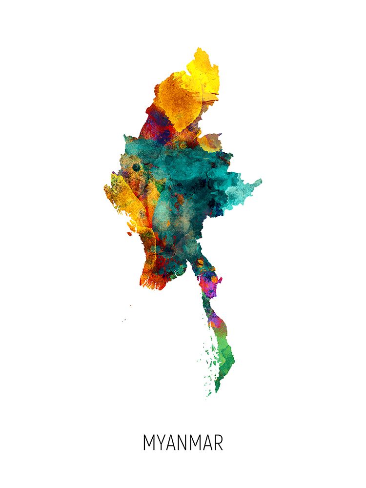 Myanmar Watercolor Map art print by Michael Tompsett for $57.95 CAD