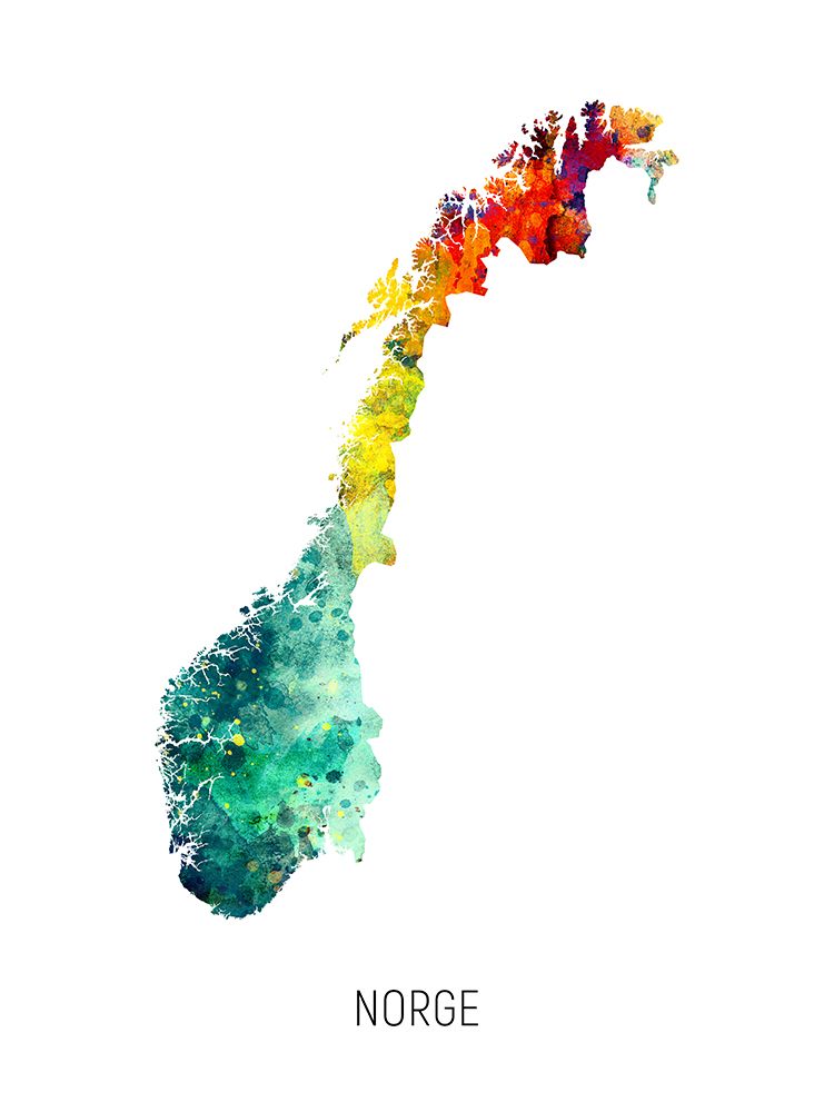 Norge Watercolor Map art print by Michael Tompsett for $57.95 CAD