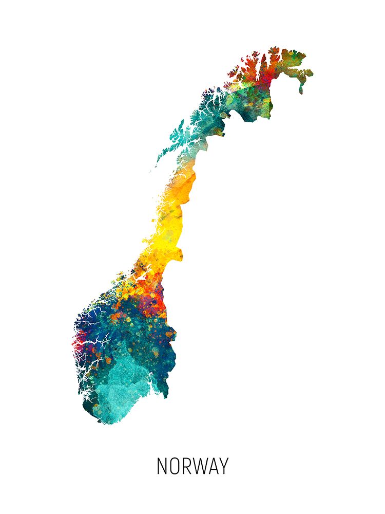Norway Watercolor Map art print by Michael Tompsett for $57.95 CAD