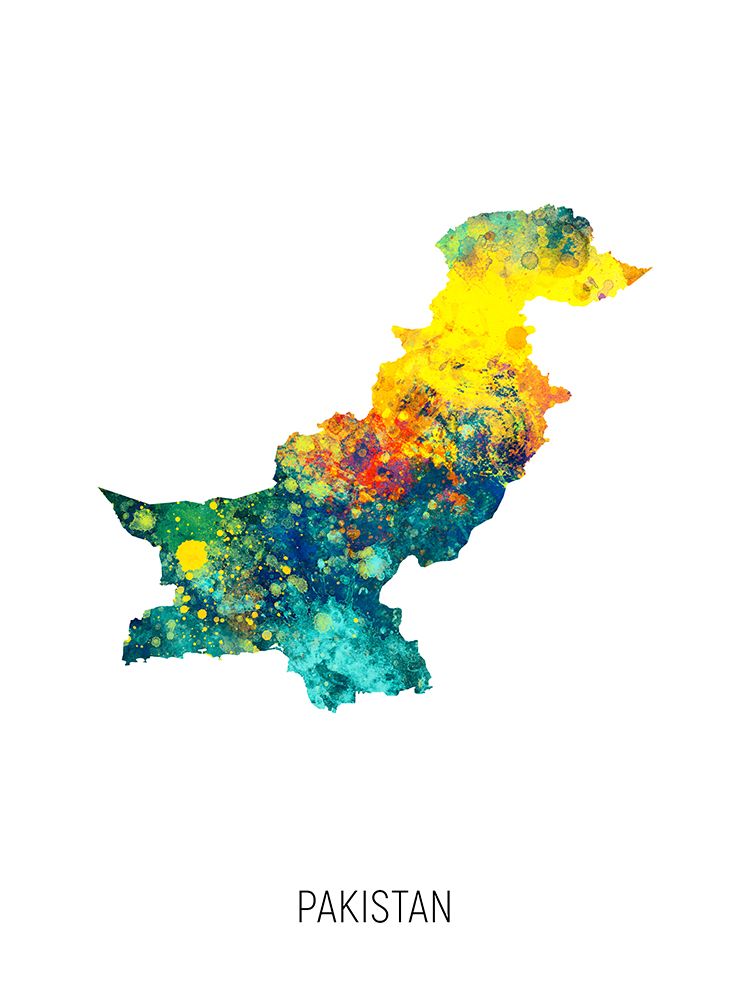 Pakistan Watercolor Map art print by Michael Tompsett for $57.95 CAD