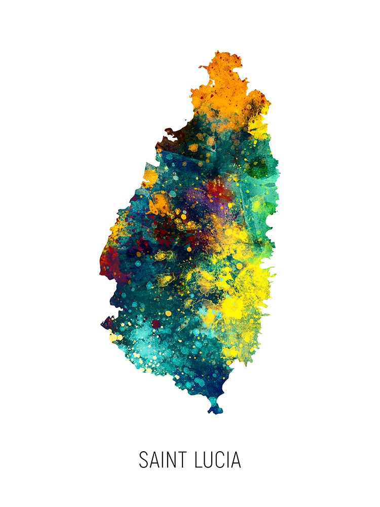 Saint Lucia Watercolor Map art print by Michael Tompsett for $57.95 CAD