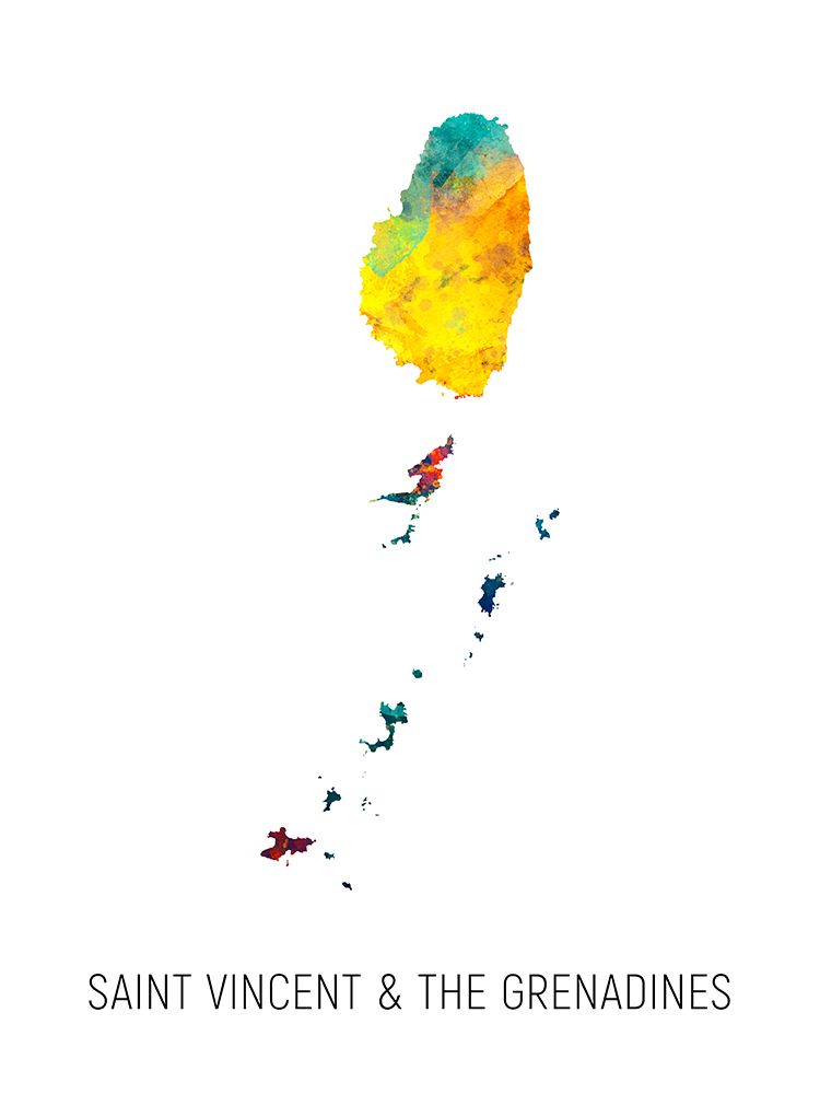 Saint Vincent a The Grenadines Watercolor Map art print by Michael Tompsett for $57.95 CAD
